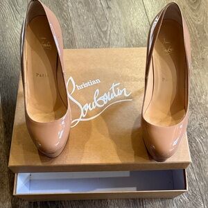 Christian Louboutin Bianca Nude/Red Patent Leather Heels Size 35.5!